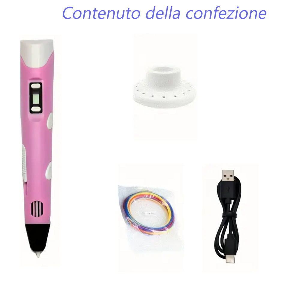 Penna 3D con display stampa disegni stereoscopico filamenti plastica - ambraled