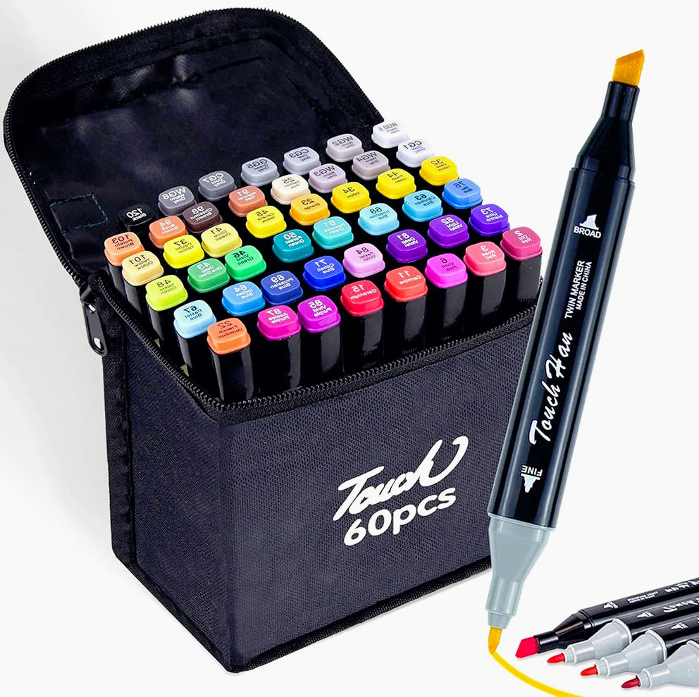 Set pennarelli 60 colori a doppia punta (fine e larga) - ambraled