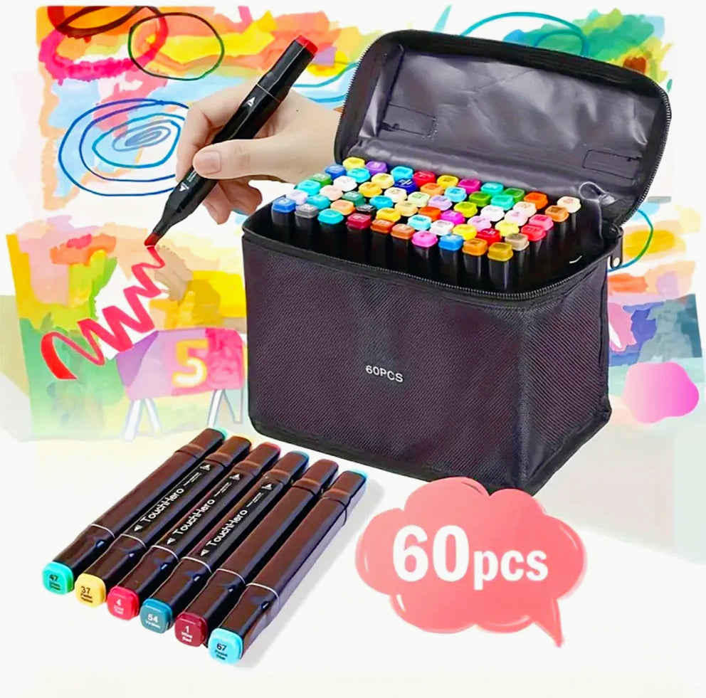 Set pennarelli 60 colori a doppia punta (fine e larga) - ambraled