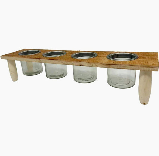 Porta pianta candele con base in legno con 4 vasi in vetro - ambraled