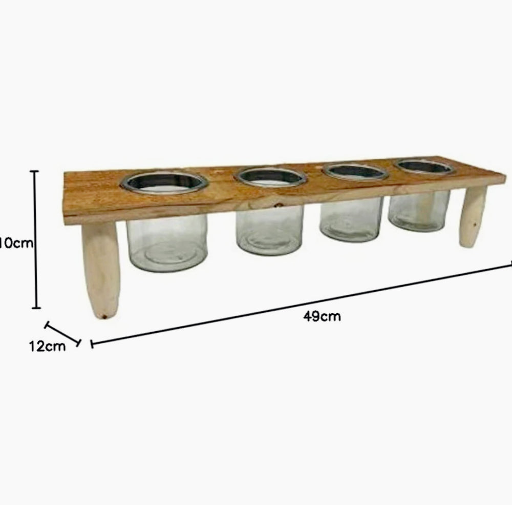 Porta pianta candele con base in legno con 4 vasi in vetro - ambraled