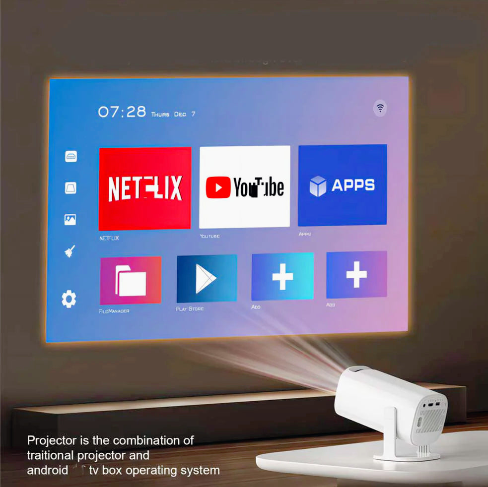 Proiettore Android WiFi Full HD 1080p – Rotazione 180° con porte USB, HDMI e AUX