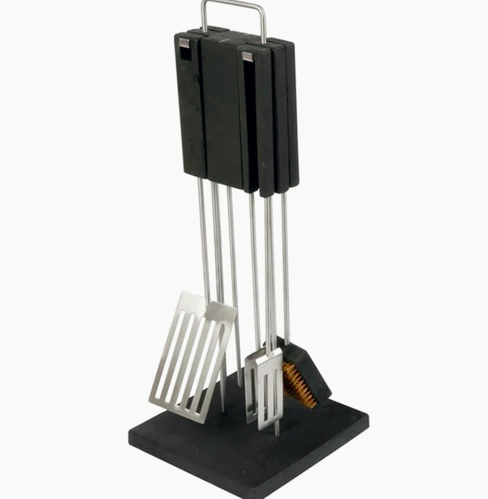 Set barbecue 4 pezzi con piantana – attrezzi camino in acciaio - ambraled