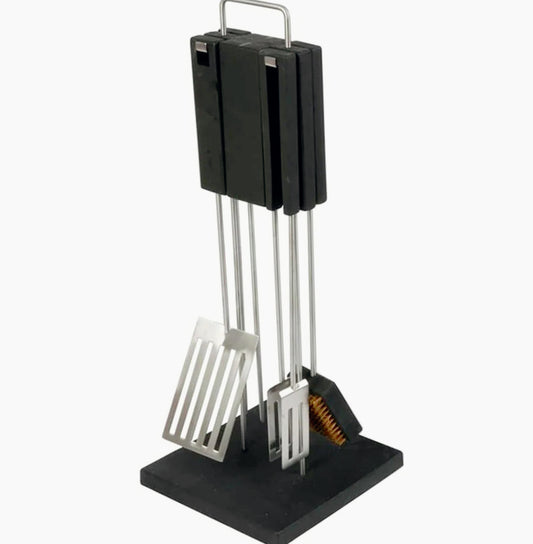 Set barbecue 4 pezzi con piantana – attrezzi camino in acciaio - ambraled
