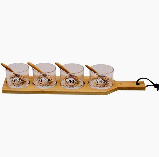 Set aperitivo con 4 bicchieri salse, vassoio e cucchiaini - ambraled