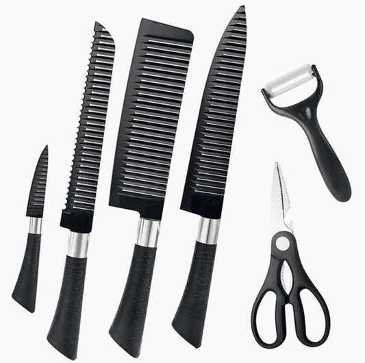 Set cucina 4 coltelli + forbici + pelapatate – base antiscivolo - ambraled