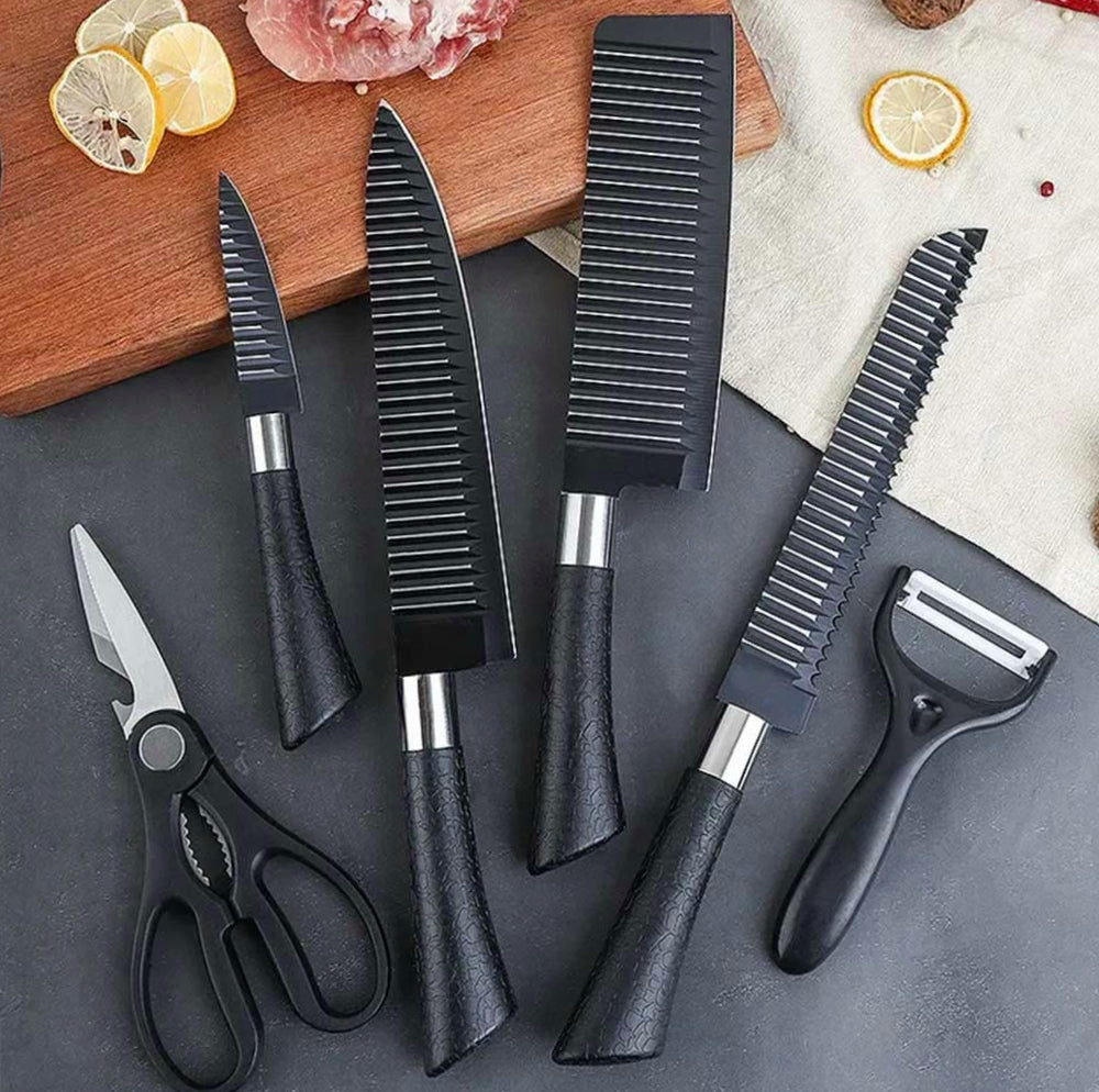 Set cucina 4 coltelli + forbici + pelapatate – base antiscivolo - ambraled