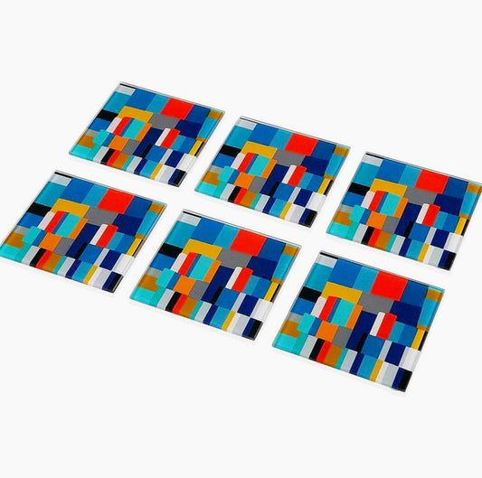 Set 6 sotto-bicchieri in vetro con motivi astratti – formato 10×10 cm - ambraled