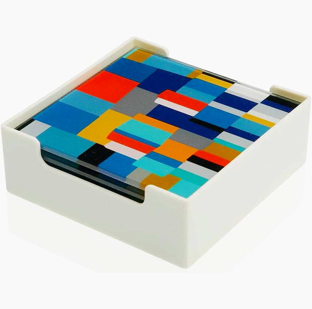 Set 6 sotto-bicchieri in vetro con motivi astratti – formato 10×10 cm - ambraled