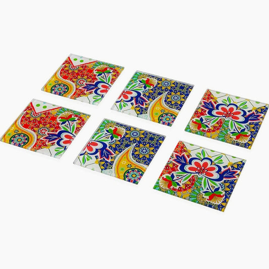 Set 6 sotto-bicchieri in vetro con motivo floreale – misura 10×10 cm - ambraled