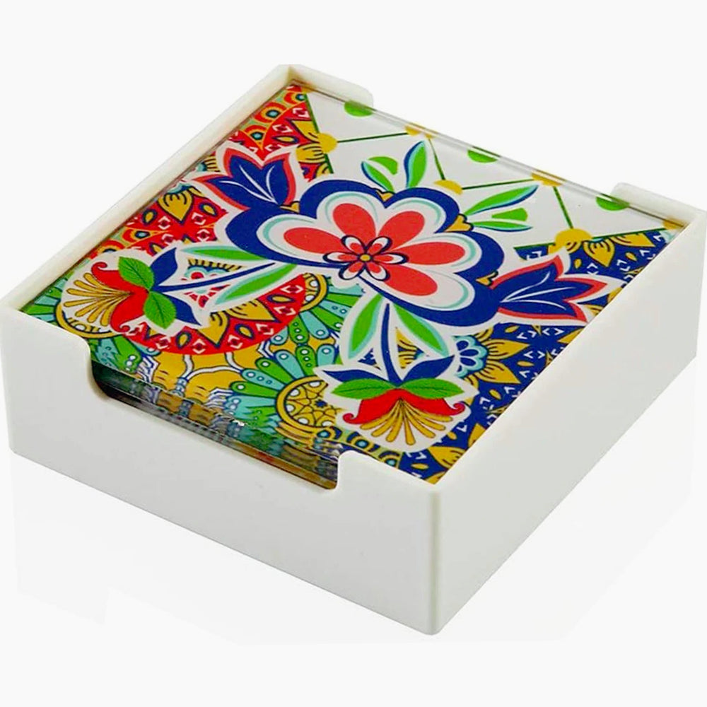 Set 6 sotto-bicchieri in vetro con motivo floreale – misura 10×10 cm - ambraled