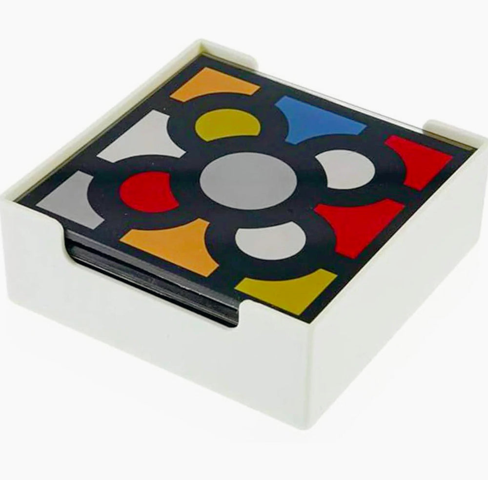 Set 6 sotto bicchieri in vetro con decorazione geometrica (10×10 cm) - ambraled