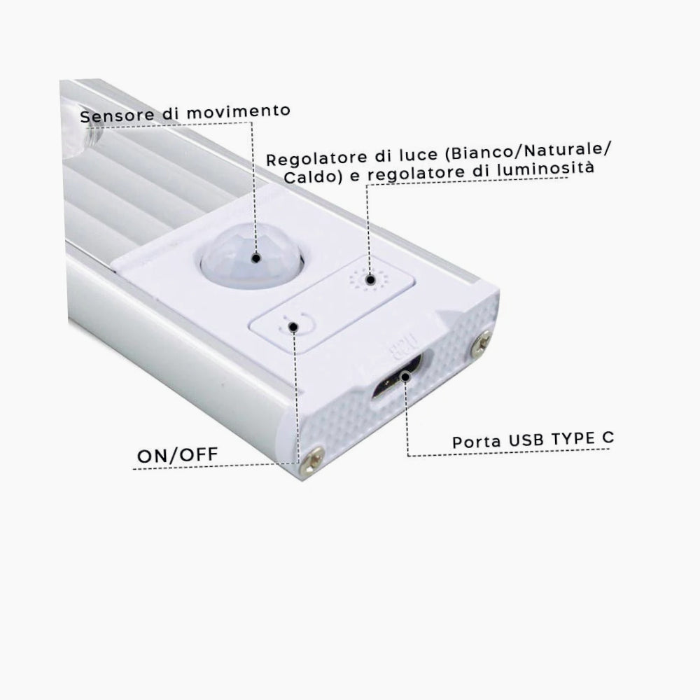 Sottopensile LED COB slim 20 – 60 cm, USB, sensore movimento, calamitato - ambraled