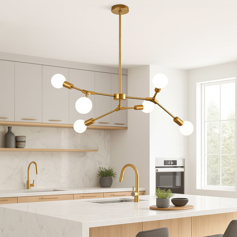 Lampadario sospensione in bronzo geometrico 6 bracci attacco E27 - ambraled
