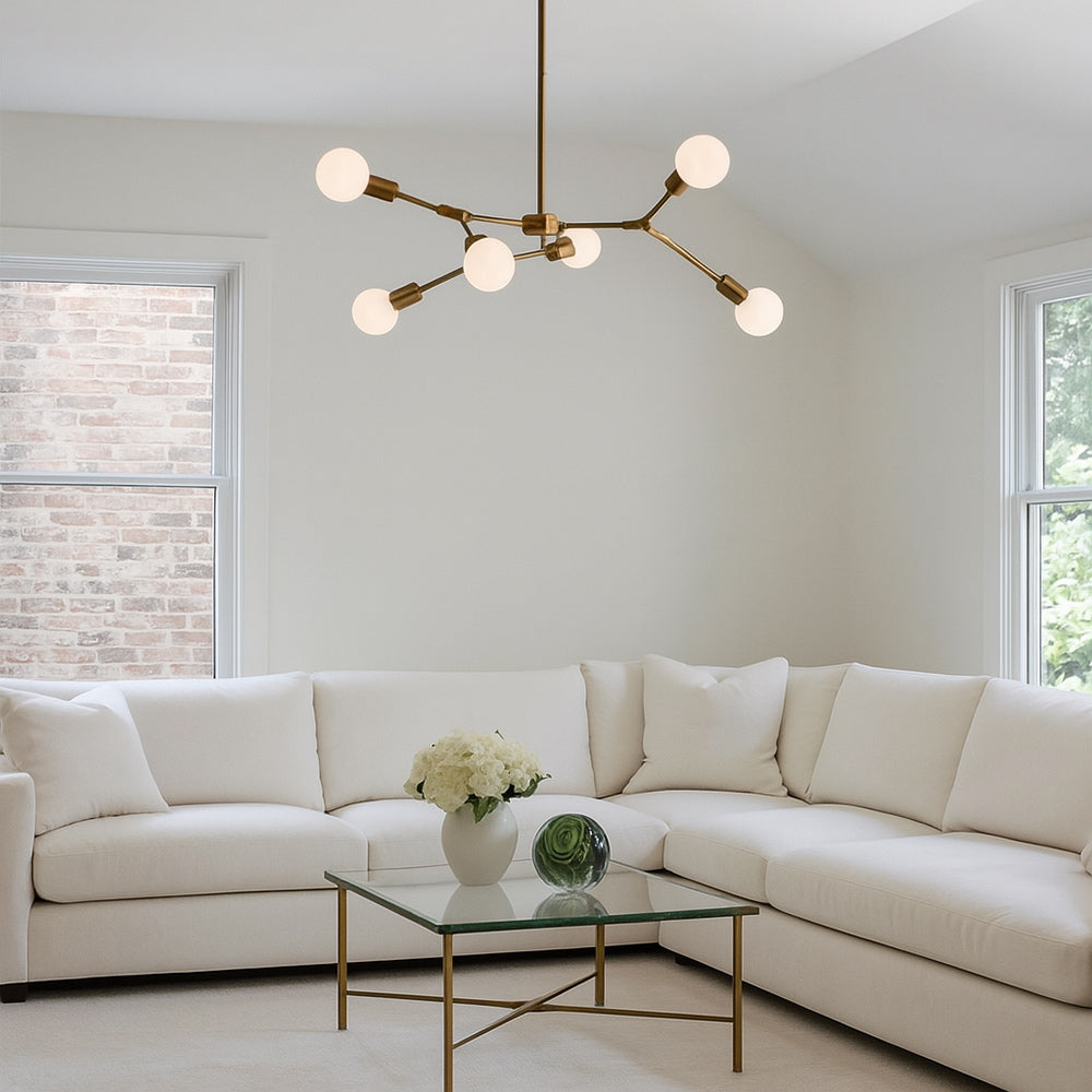 Lampadario sospensione in bronzo geometrico 6 bracci attacco E27 - ambraled
