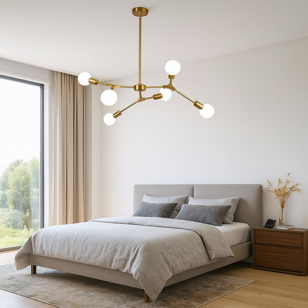 Lampadario sospensione in bronzo geometrico 6 bracci attacco E27 - ambraled