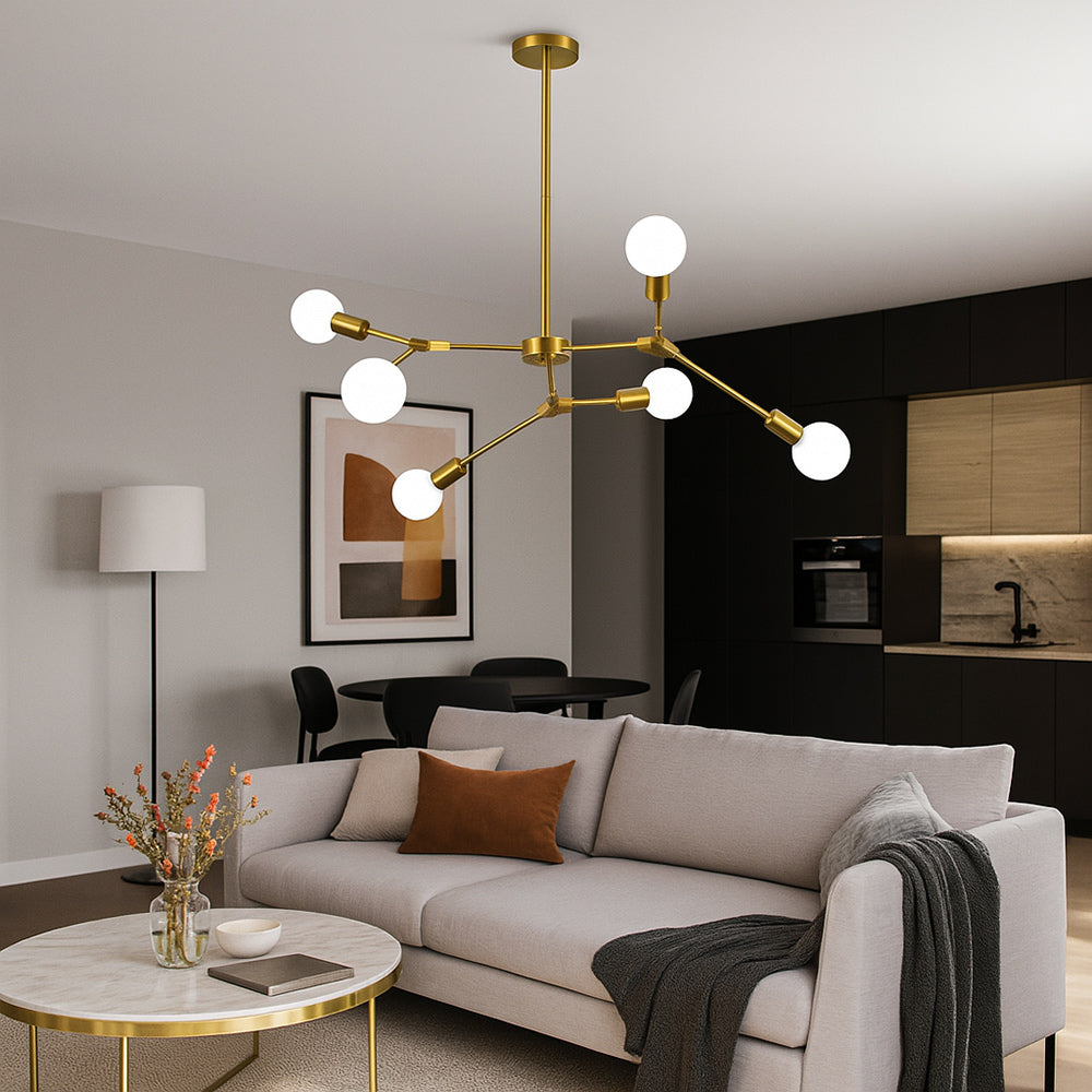 Lampadario sospensione in bronzo geometrico 6 bracci attacco E27 - ambraled