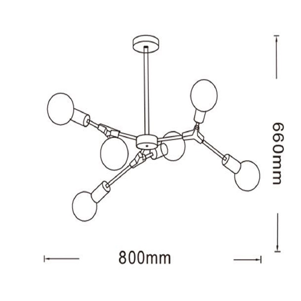 Lampadario sospensione in bronzo geometrico 6 bracci attacco E27 - ambraled
