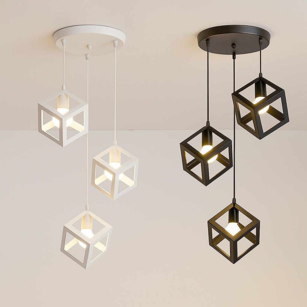Lampadario a sospensione con 3 cubi 3d stile geometrico attacco E27 - ambraled