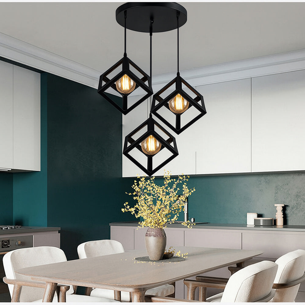 Lampadario a sospensione con 3 cubi 3d stile geometrico attacco E27 - ambraled