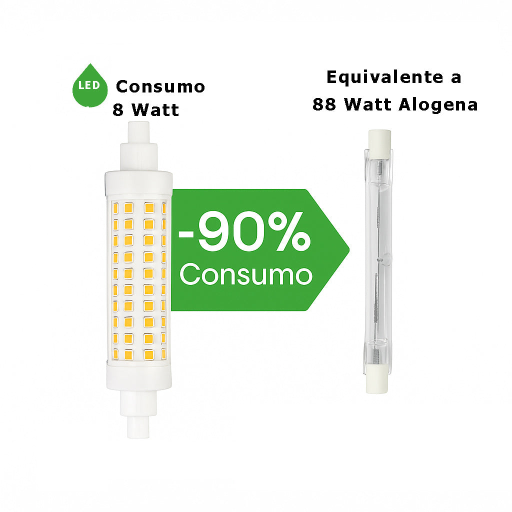 Lampadina led attacco R7S 8 Watt luce bianca calda naturale - ambraled