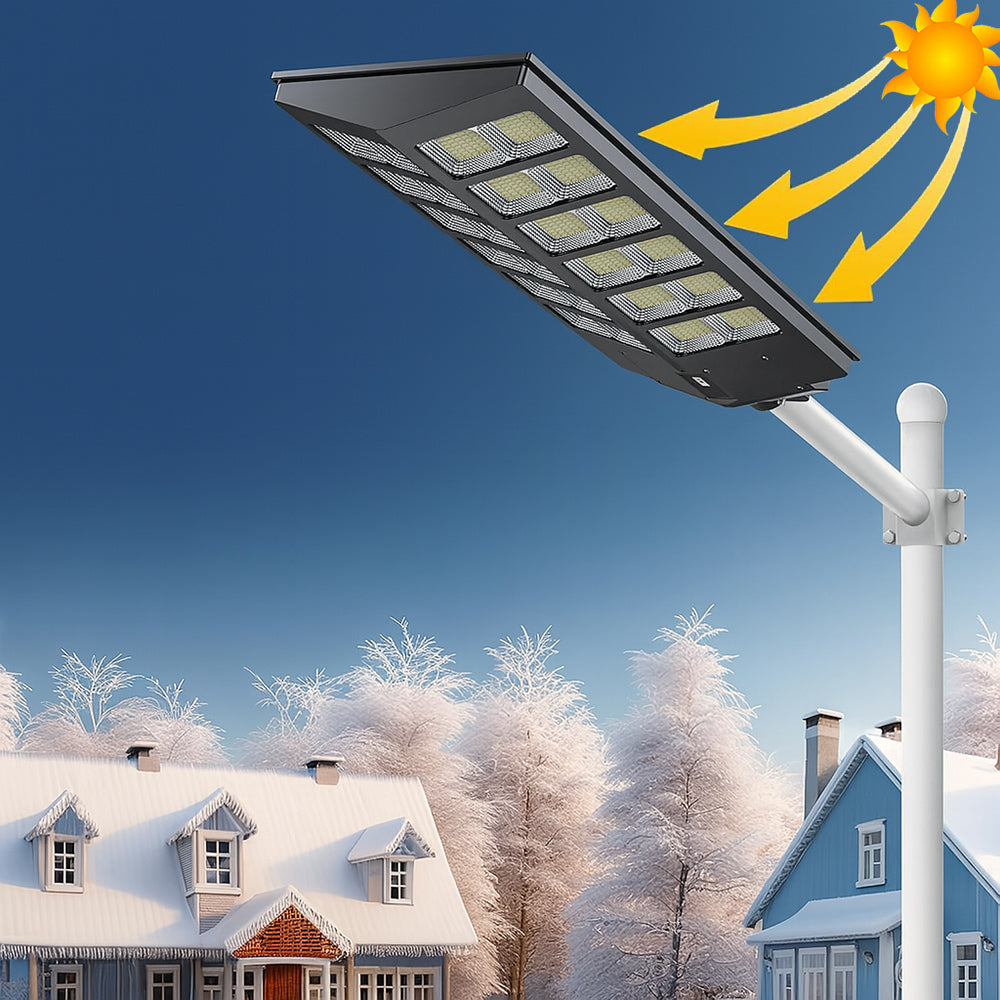 Lampione faro pannello solare 1600W con palo sensore di passaggio IP66 - ambraled