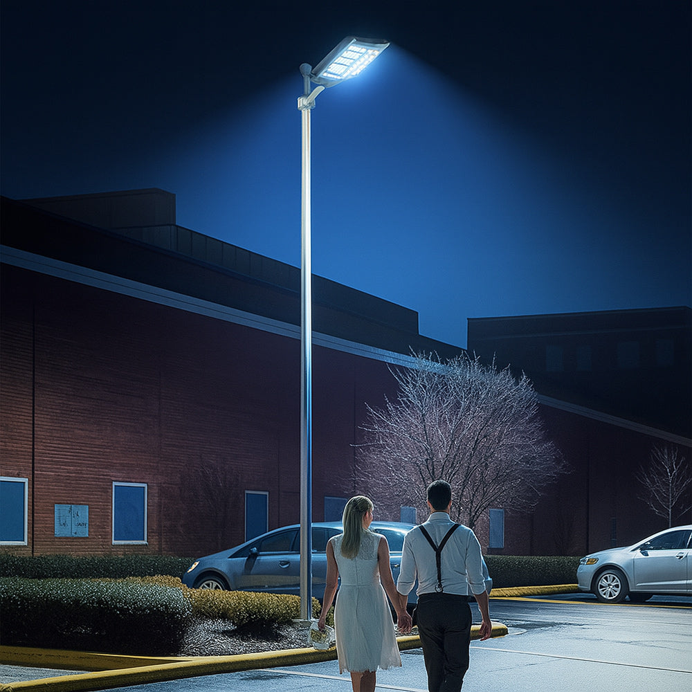 Lampione faro pannello solare 1600W con palo sensore di passaggio IP66 - ambraled