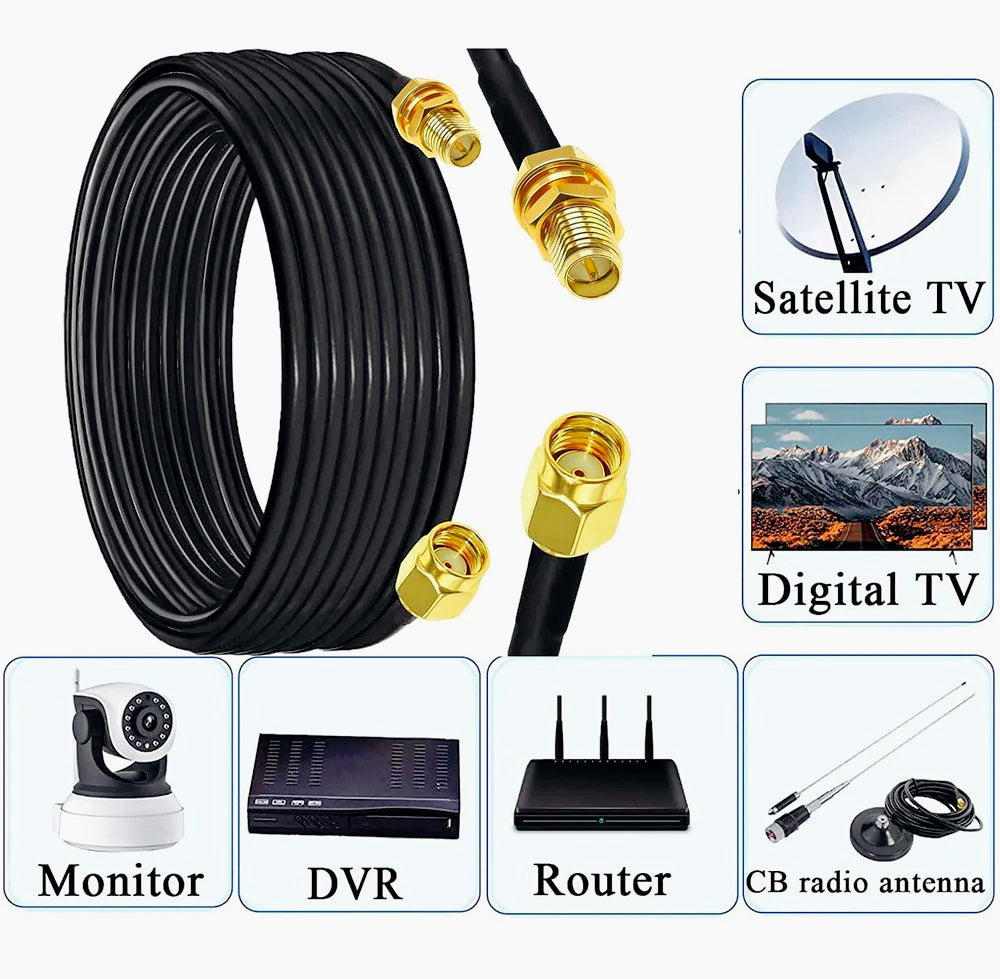 Cavo adattatore antenna WiFi Polunga RP-SMA maschio/femmina (3,5m e 10m) - ambraled