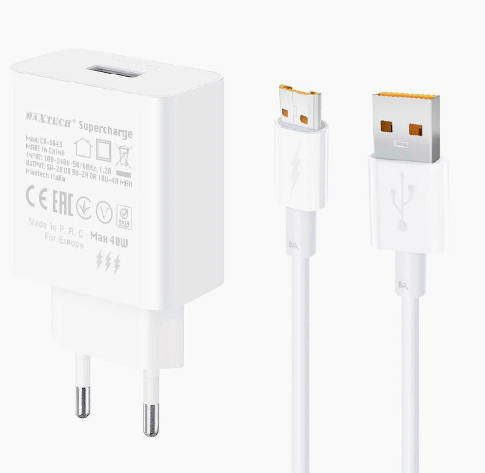 Kit caricabatterie USB MicroUSB 1 metro – per smartphone e tablet bianco - ambraled