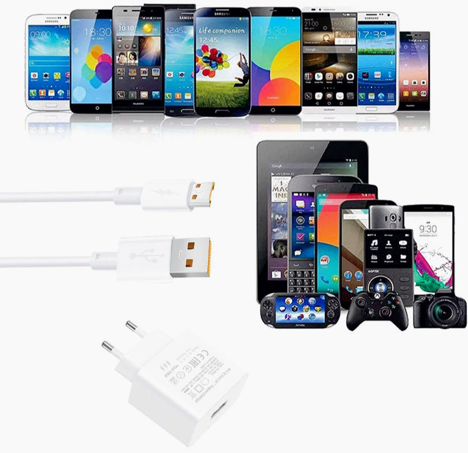 Kit caricabatterie USB MicroUSB 1 metro – per smartphone e tablet bianco - ambraled