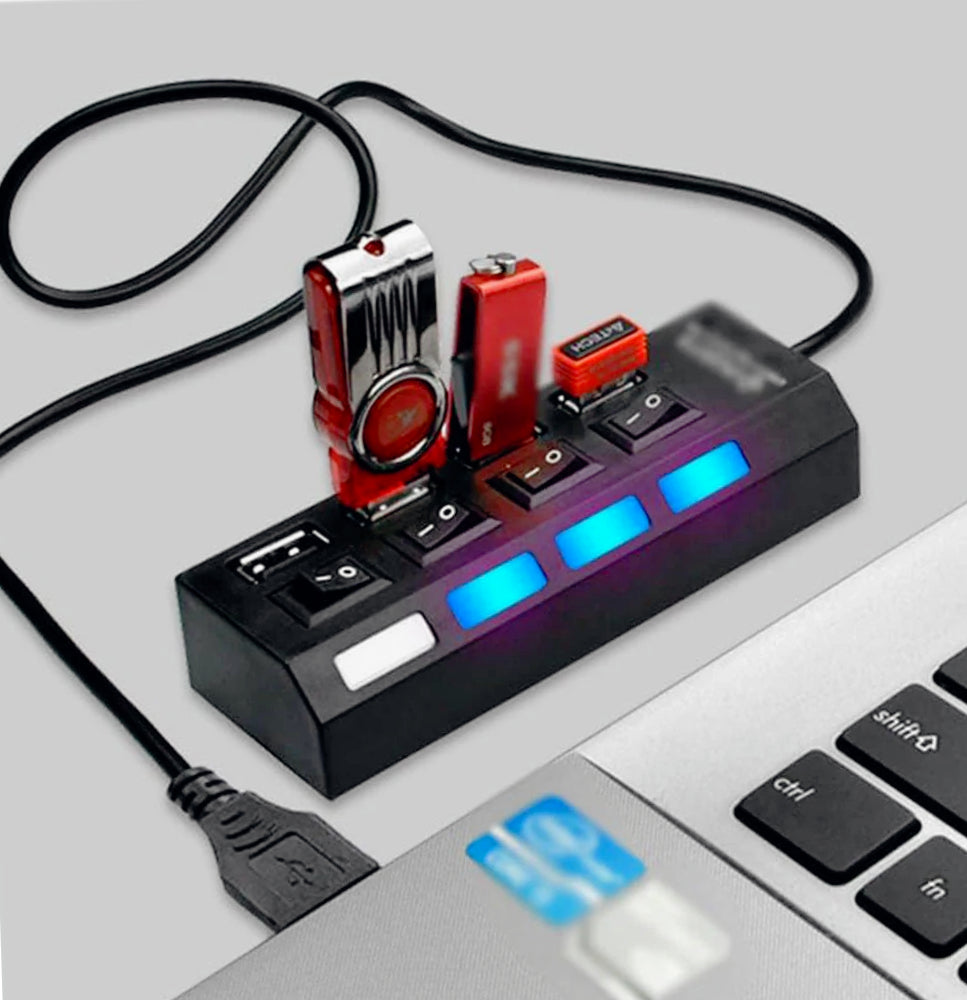 Hub USB 2.0 4 porte – con interruttori On/Off e LED - ambraled