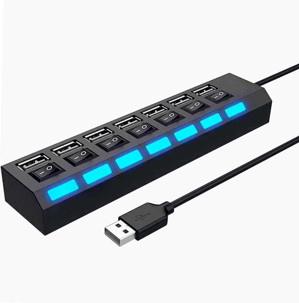 Hub USB 2.0 7 porte – con interruttori On/Off e LED - ambraled