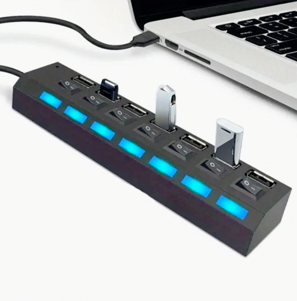 Hub USB 2.0 7 porte – con interruttori On/Off e LED - ambraled