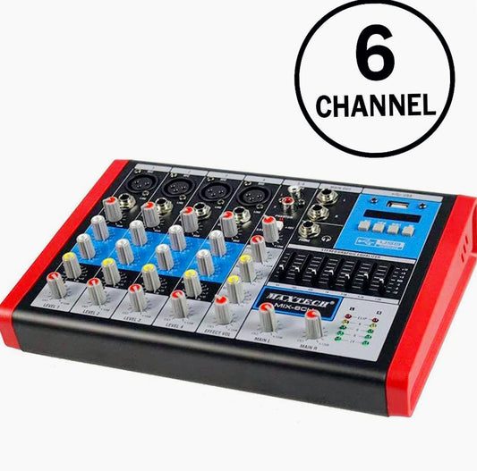 Mixer audio 6 canali – 4 XLR mic + phantom professionale - ambraled
