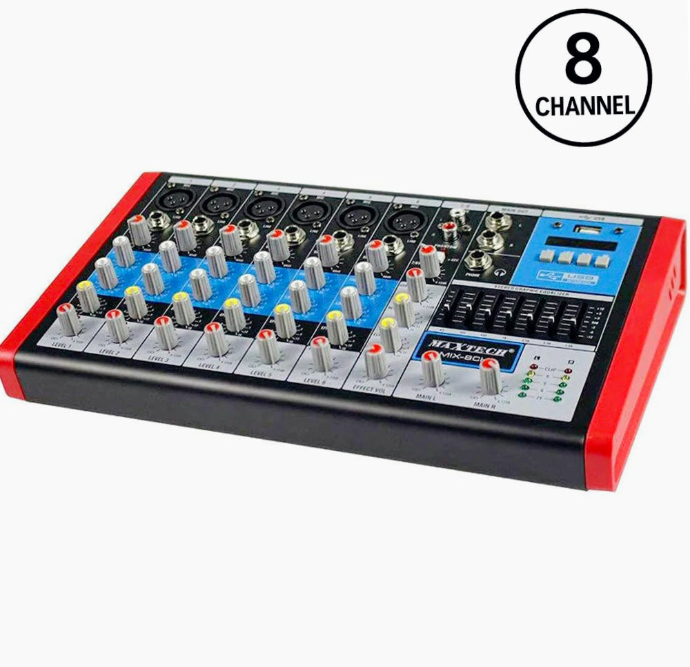 Mixer audio 8 canali – 6 XLR mic + phantom professionale - ambraled