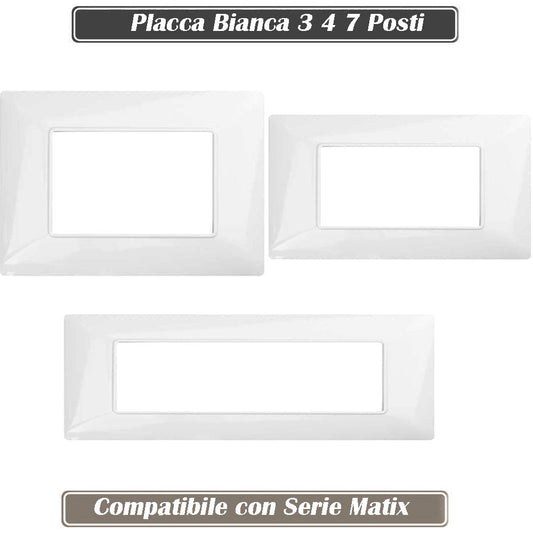 Placchetta 3 4 7 posti bianco cassetta 503 compatibile con matix - ambraled