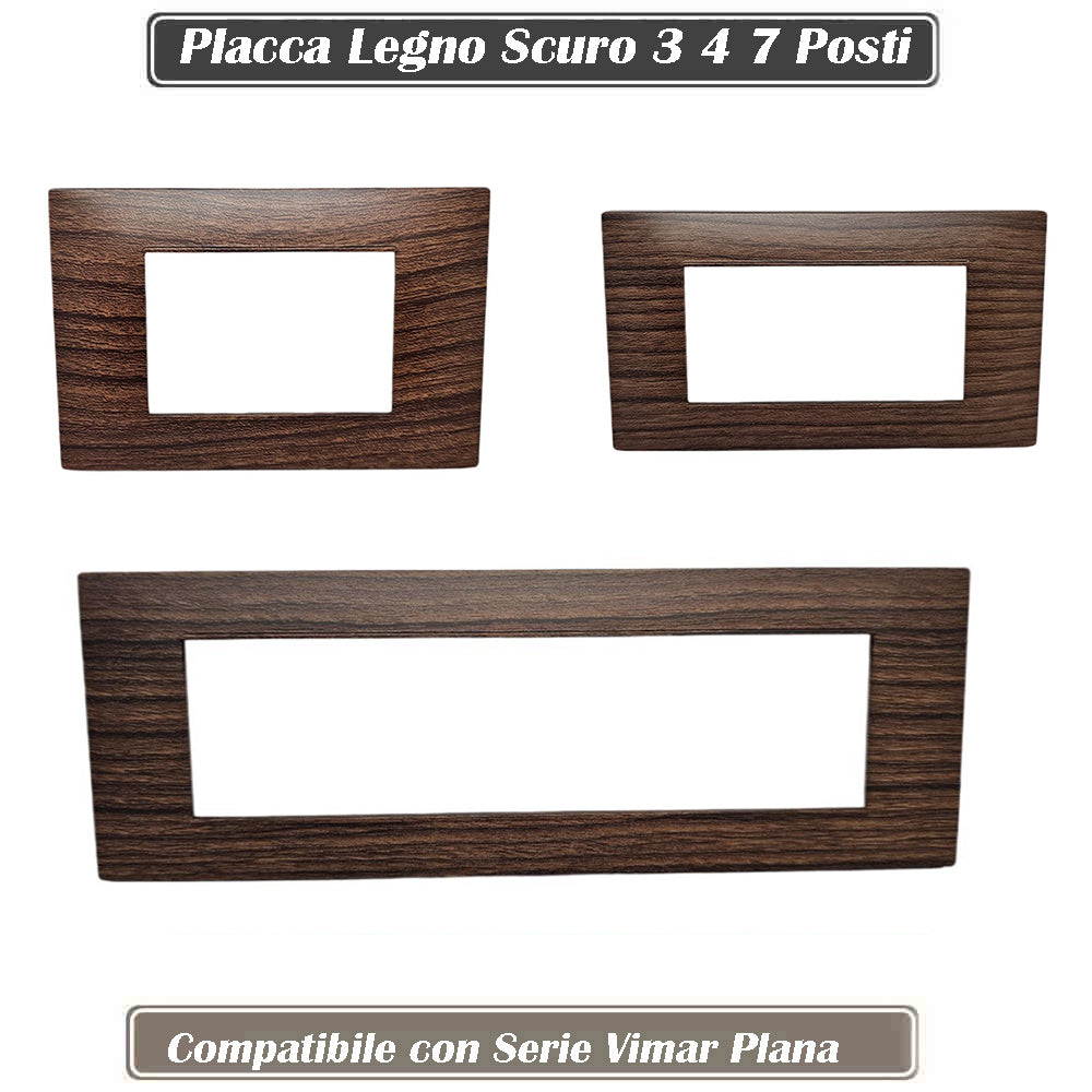 Placchetta 3 4 7 posti legno scuro compatibile con vimar plana - ambraled