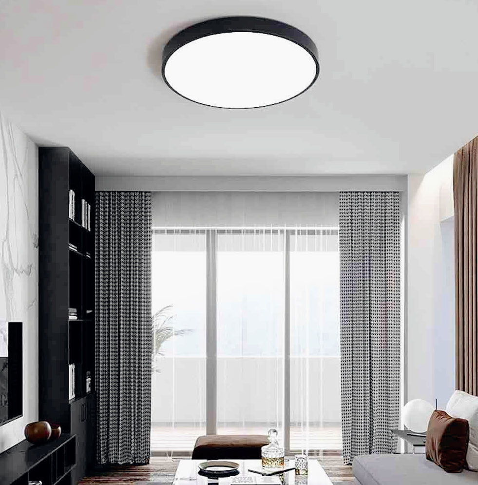 Plafoniera LED rotonda 70W - Lampada nera con luce fredda (6500K) o naturale (4000K) - ambraled