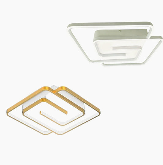 Plafoniera LED quadrata 48W - Design spirale bianco e oro, luce fredda 6500K - ambraled