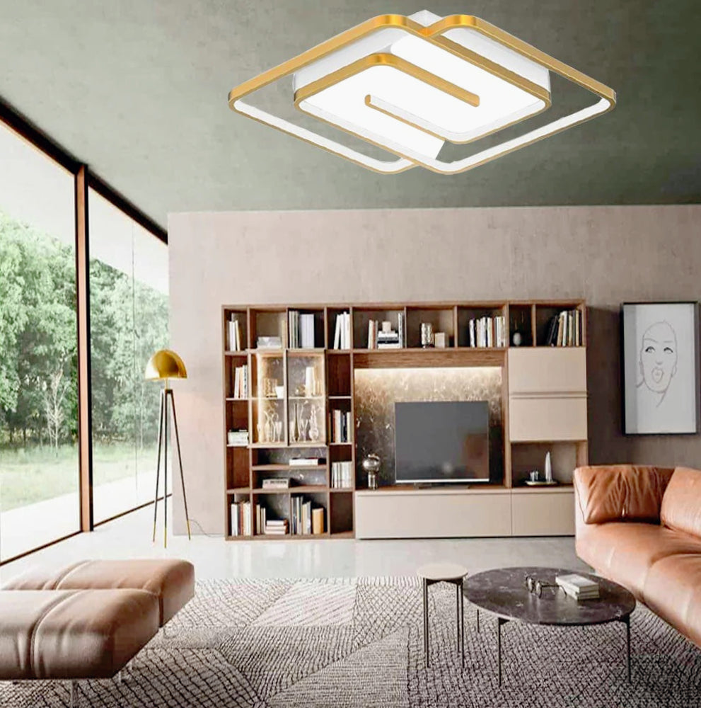 Plafoniera LED quadrata 48W - Design spirale bianco e oro, luce fredda 6500K - ambraled