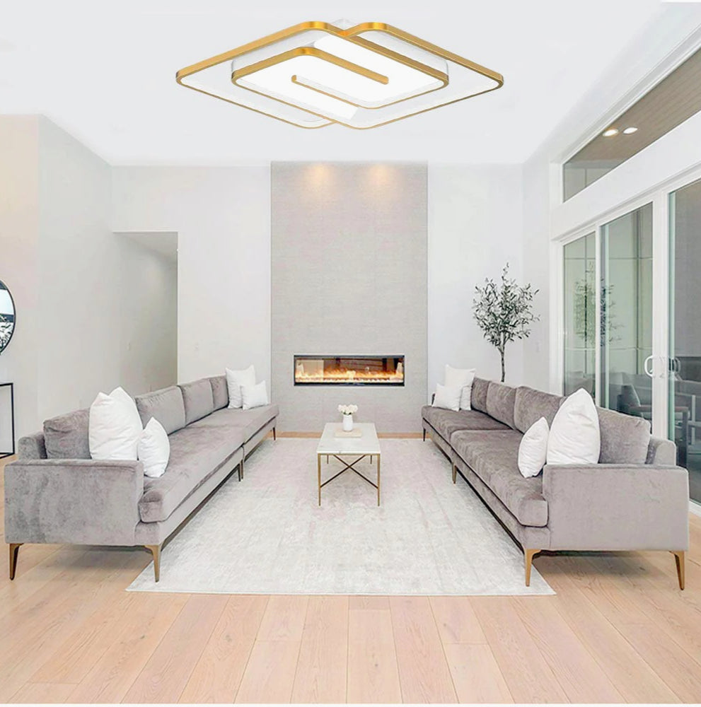 Plafoniera LED quadrata 48W - Design spirale bianco e oro, luce fredda 6500K - ambraled