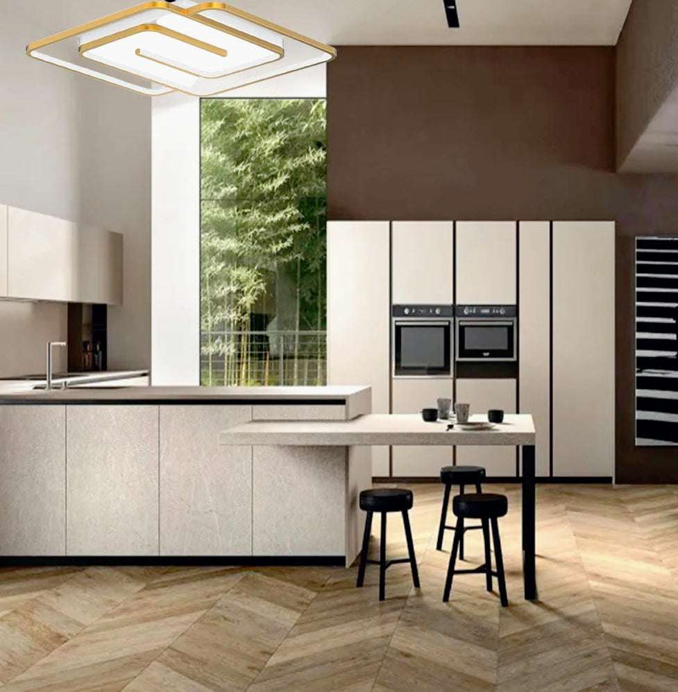 Plafoniera LED quadrata 48W - Design spirale bianco e oro, luce fredda 6500K - ambraled