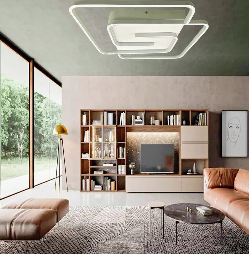 Plafoniera LED quadrata 48W - Design spirale bianco e oro, luce fredda 6500K - ambraled