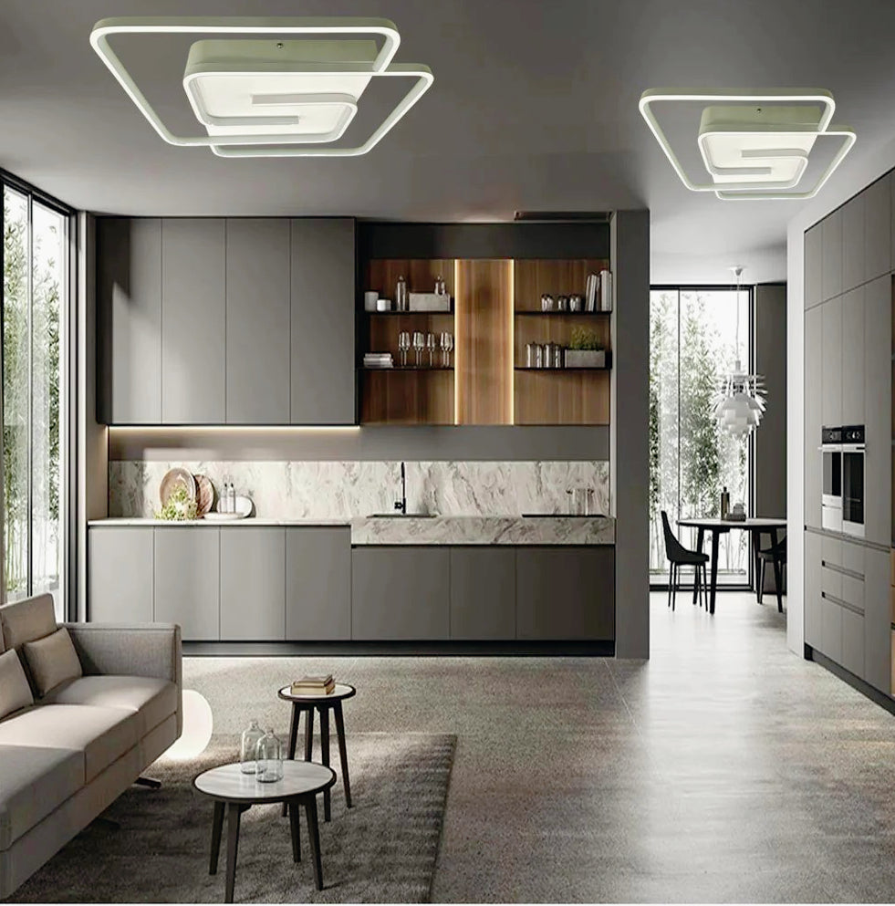Plafoniera LED quadrata 48W - Design spirale bianco e oro, luce fredda 6500K - ambraled