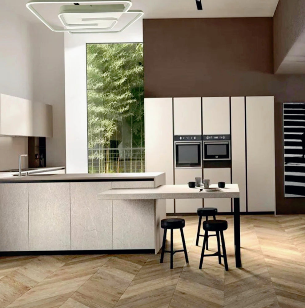 Plafoniera LED quadrata 48W - Design spirale bianco e oro, luce fredda 6500K - ambraled