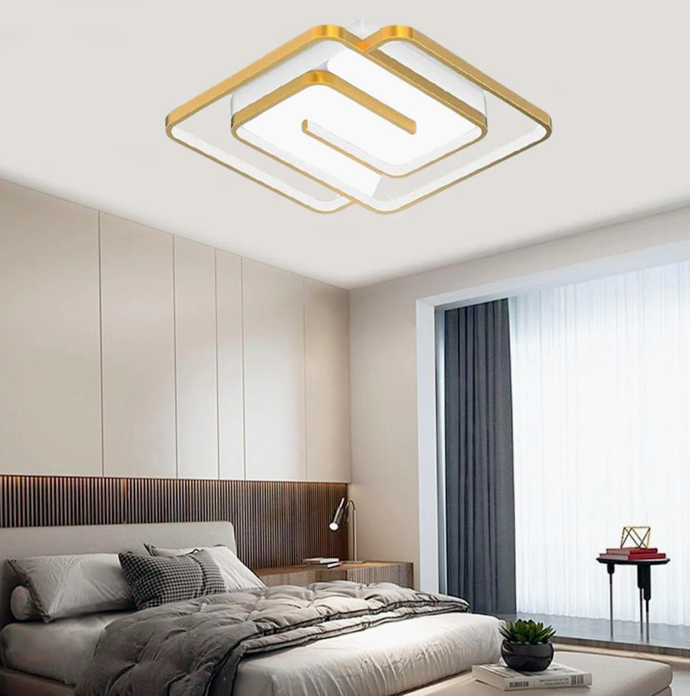 Plafoniera LED quadrata 48W - Design spirale bianco e oro, luce fredda 6500K - ambraled