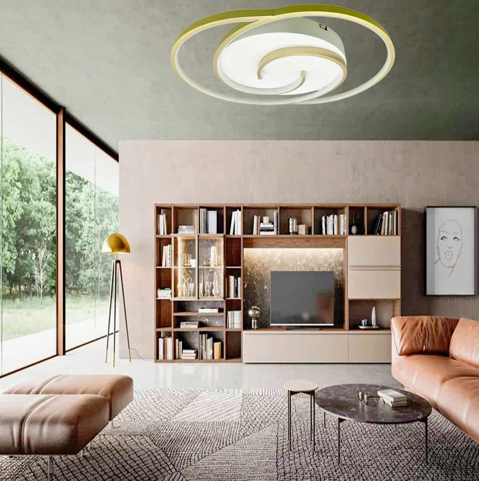Plafoniera LED tonda 48W - Design spirale bianco e oro, luce fredda 6500K - ambraled