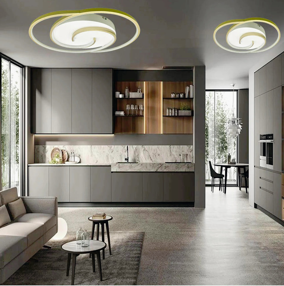 Plafoniera LED tonda 48W - Design spirale bianco e oro, luce fredda 6500K - ambraled