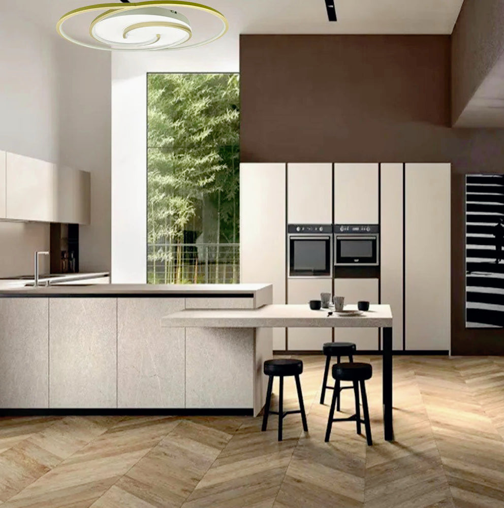 Plafoniera LED tonda 48W - Design spirale bianco e oro, luce fredda 6500K - ambraled