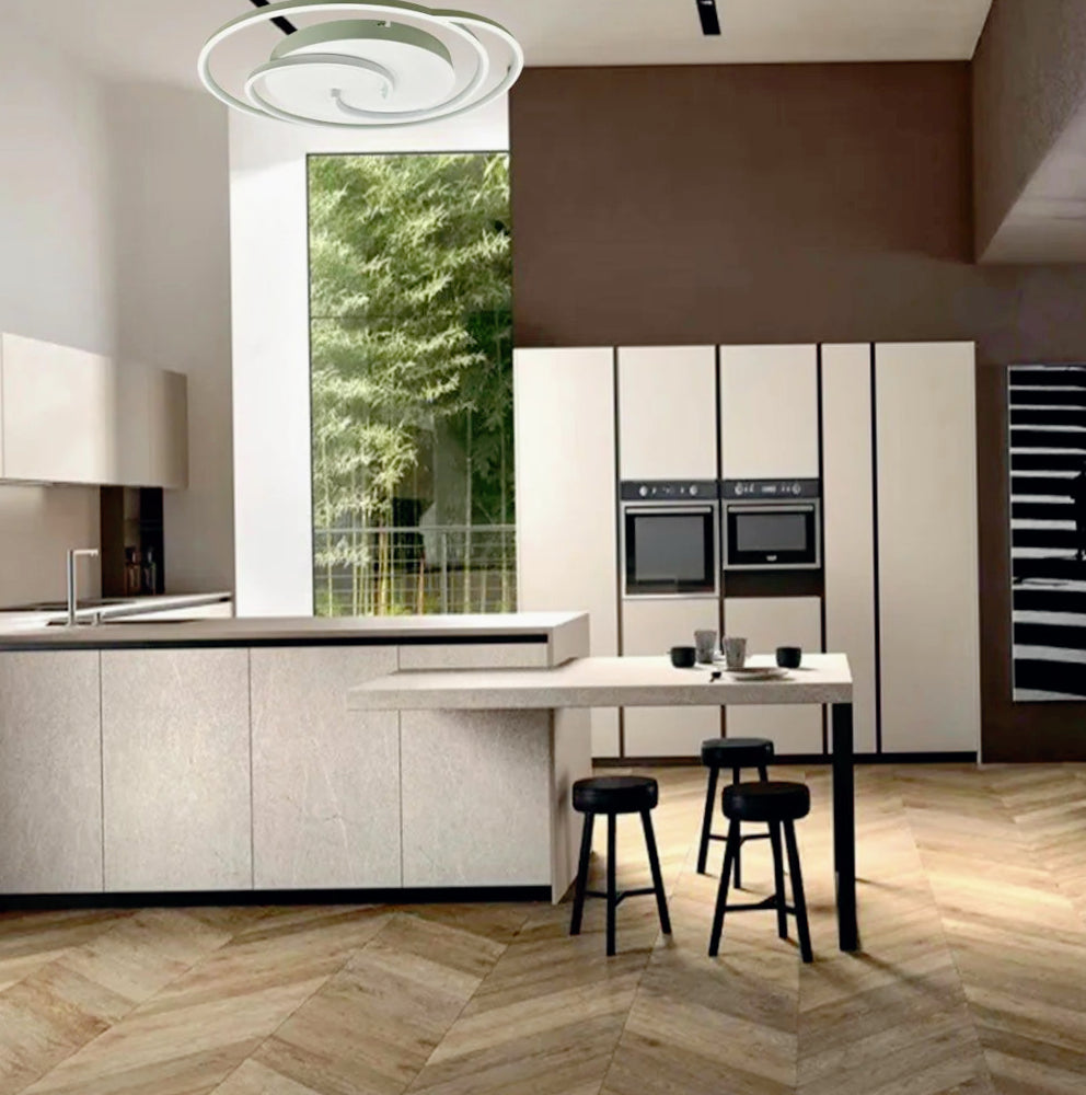 Plafoniera LED tonda 48W - Design spirale bianco e oro, luce fredda 6500K - ambraled